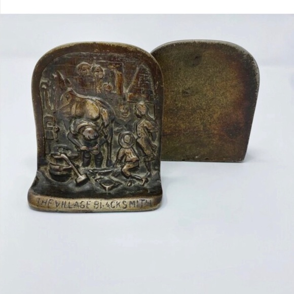 Rare Vintage “The Village Blacksmith” Bookends Bronze - Picture 1 of 10